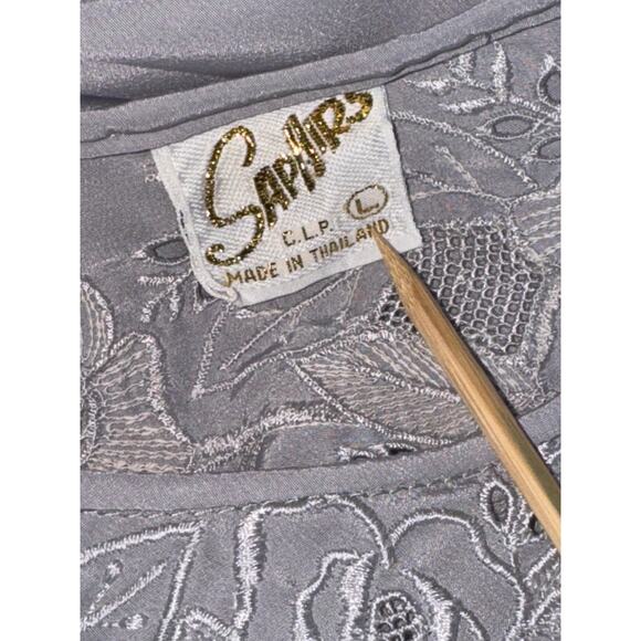 Vintage 80s Purple Silk Long Sleeve Dress Womens Large Retro Modest Cottage Midi - Picture 7 of 8